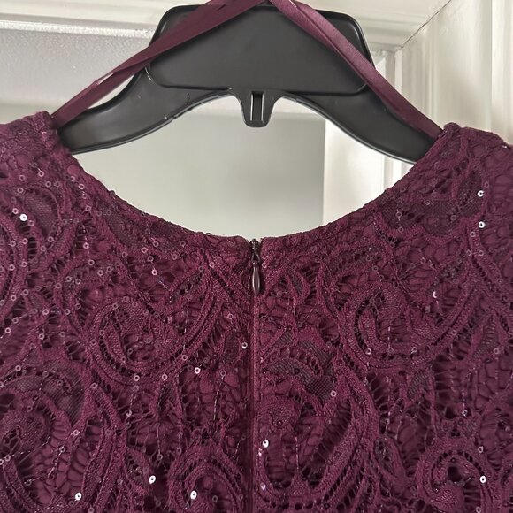 SD Collection Eggplant Lace Long sleeve Dress with Sequins (Size 16) - Picture 7 of 8